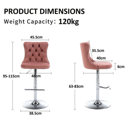 SERENITa Pink Velvet Bar Stools Adjustable Swivel Counter Height Chairs with Tufted Back and Nailhead Trim V255-GP2211R-PINK