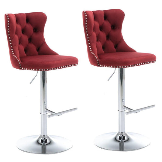 SERENITa Red Velvet Bar Stools Adjustable Swivel Counter Height Chairs with Tufted Back and Nailhead Trim for V255-GP2211R-RED
