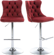 SERENITa Red Velvet Bar Stools Adjustable Swivel Counter Height Chairs with Tufted Back and Nailhead Trim for V255-GP2211R-RED