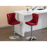 SERENITa Red Velvet Bar Stools Adjustable Swivel Counter Height Chairs with Tufted Back and Nailhead Trim for V255-GP2211R-RED