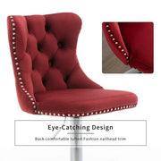 SERENITa Red Velvet Bar Stools Adjustable Swivel Counter Height Chairs with Tufted Back and Nailhead Trim for V255-GP2211R-RED
