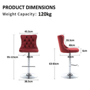 SERENITa Red Velvet Bar Stools Adjustable Swivel Counter Height Chairs with Tufted Back and Nailhead Trim for V255-GP2211R-RED
