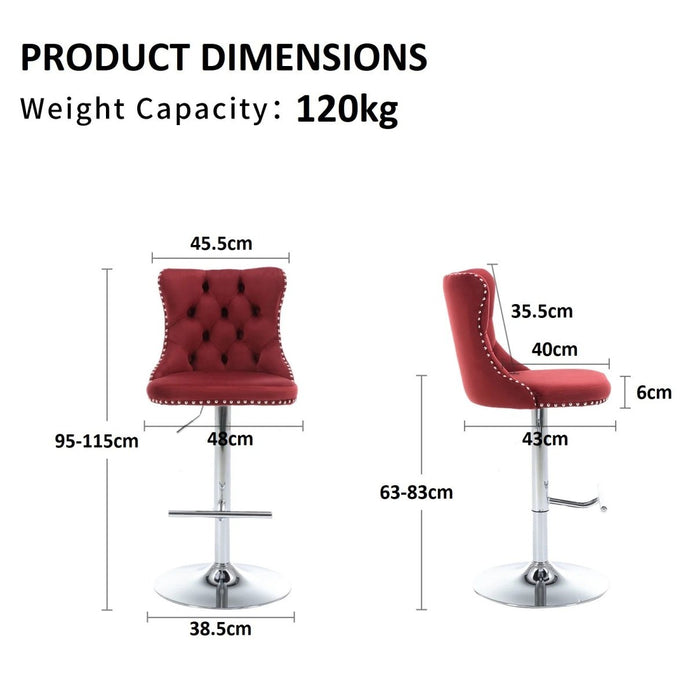 SERENITa Red Velvet Bar Stools Adjustable Swivel Counter Height Chairs with Tufted Back and Nailhead Trim for V255-GP2211R-RED