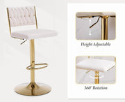 SERENITa 2x Velvet Bar Stools with Braided Back Elegant Kitchen High Chairs, Kitchen Island Stools Adjustable V255-GP2212-WHITE