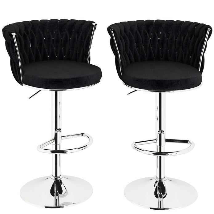 SERENITa Modern Silver Swivel Upholstered Velvet Adjustable Height Counter Stool with Metal Frame Black (Set V255-GP2217R-BLACK