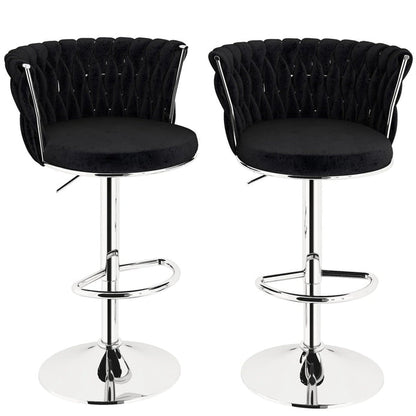 SERENITa Modern Silver Swivel Upholstered Velvet Adjustable Height Counter Stool with Metal Frame Black (Set V255-GP2217R-BLACK