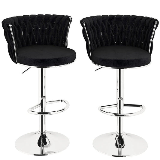 SERENITa Modern Silver Swivel Upholstered Velvet Adjustable Height Counter Stool with Metal Frame Black (Set V255-GP2217R-BLACK