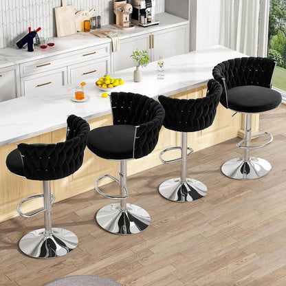 SERENITa Modern Silver Swivel Upholstered Velvet Adjustable Height Counter Stool with Metal Frame Black (Set V255-GP2217R-BLACK