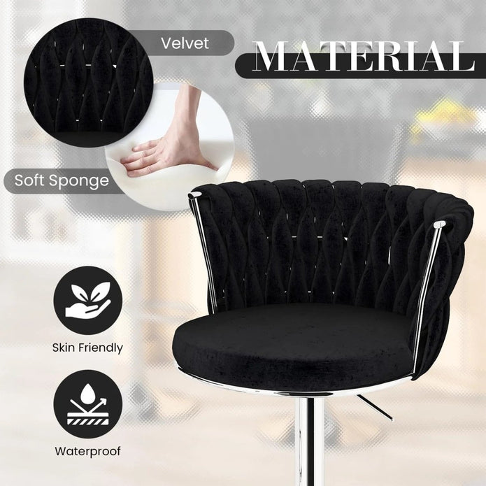 SERENITa Modern Silver Swivel Upholstered Velvet Adjustable Height Counter Stool with Metal Frame Black (Set V255-GP2217R-BLACK