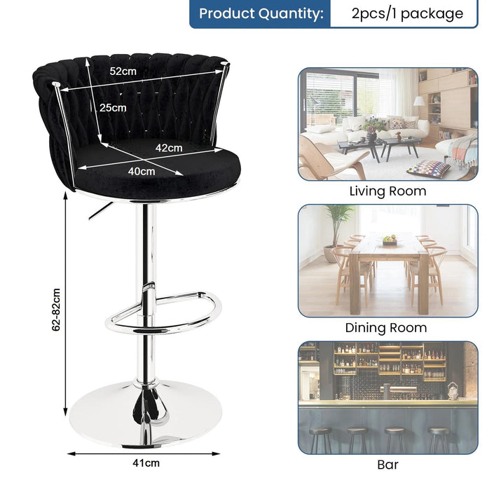 SERENITa Modern Silver Swivel Upholstered Velvet Adjustable Height Counter Stool with Metal Frame Black (Set V255-GP2217R-BLACK