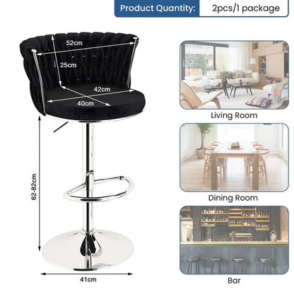 SERENITa Modern Silver Swivel Upholstered Velvet Adjustable Height Counter Stool with Metal Frame Black (Set V255-GP2217R-BLACK