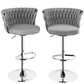 SERENITa Modern Silver Swivel Upholstered Velvet Adjustable Height Counter Stool with Metal Frame Grey (Set V255-GP2217R-GREY