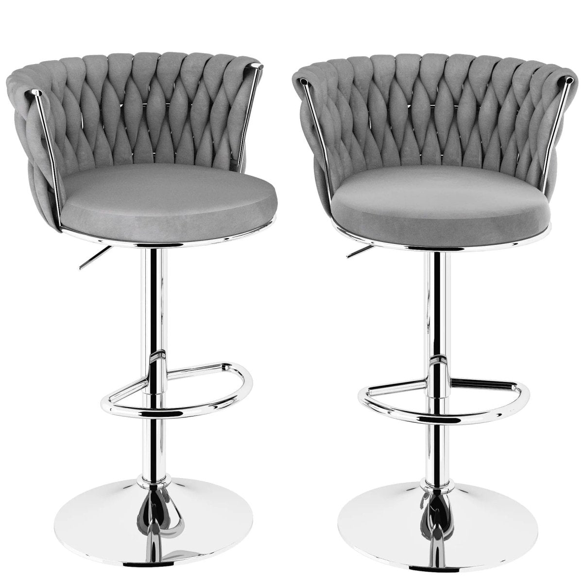 SERENITa Modern Silver Swivel Upholstered Velvet Adjustable Height Counter Stool with Metal Frame Grey (Set V255-GP2217R-GREY