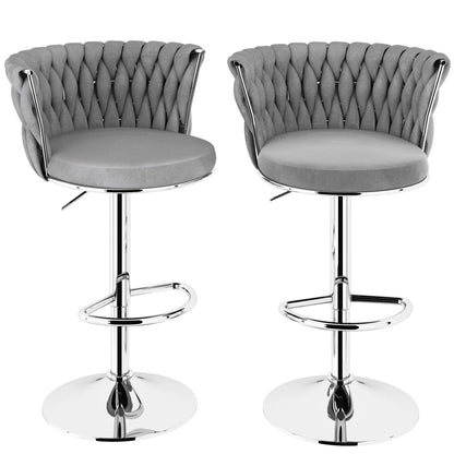 SERENITa Modern Silver Swivel Upholstered Velvet Adjustable Height Counter Stool with Metal Frame Grey (Set V255-GP2217R-GREY
