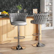 SERENITa Modern Silver Swivel Upholstered Velvet Adjustable Height Counter Stool with Metal Frame Grey (Set V255-GP2217R-GREY