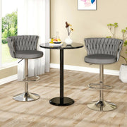 SERENITa Modern Silver Swivel Upholstered Velvet Adjustable Height Counter Stool with Metal Frame Grey (Set V255-GP2217R-GREY