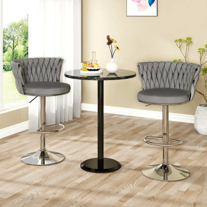 SERENITa Modern Silver Swivel Upholstered Velvet Adjustable Height Counter Stool with Metal Frame Grey (Set V255-GP2217R-GREY