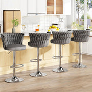 SERENITa Modern Silver Swivel Upholstered Velvet Adjustable Height Counter Stool with Metal Frame Grey (Set V255-GP2217R-GREY