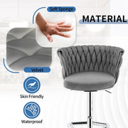 SERENITa Modern Silver Swivel Upholstered Velvet Adjustable Height Counter Stool with Metal Frame Grey (Set V255-GP2217R-GREY