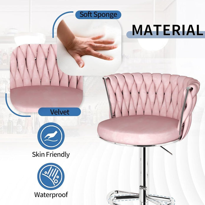 SERENITa Modern Silver Swivel Upholstered Velvet Adjustable Height Counter Stool with Metal Frame Pink (Set V255-GP2217R-PINK