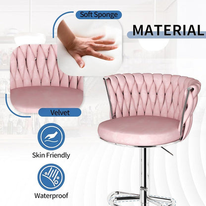 SERENITa Modern Silver Swivel Upholstered Velvet Adjustable Height Counter Stool with Metal Frame Pink (Set V255-GP2217R-PINK
