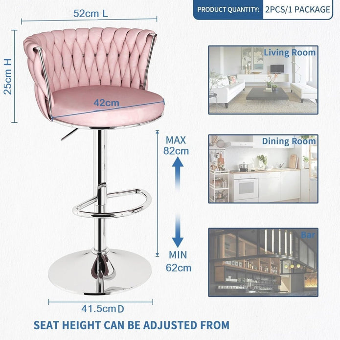 SERENITa Modern Silver Swivel Upholstered Velvet Adjustable Height Counter Stool with Metal Frame Pink (Set V255-GP2217R-PINK