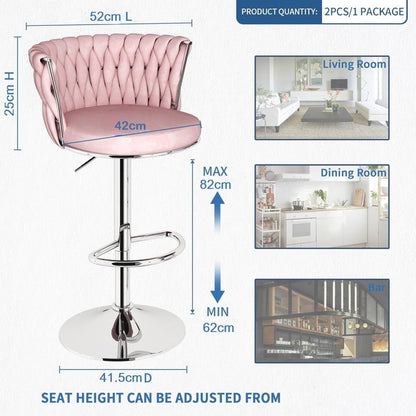 SERENITa Modern Silver Swivel Upholstered Velvet Adjustable Height Counter Stool with Metal Frame Pink (Set V255-GP2217R-PINK