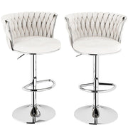 SERENITa Modern Silver Swivel Upholstered Velvet Adjustable Height Counter Stool with Metal Frame White (Set V255-GP2217R-WHITE