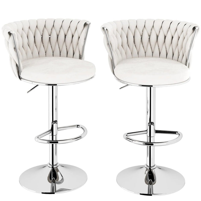 SERENITa Modern Silver Swivel Upholstered Velvet Adjustable Height Counter Stool with Metal Frame White (Set V255-GP2217R-WHITE