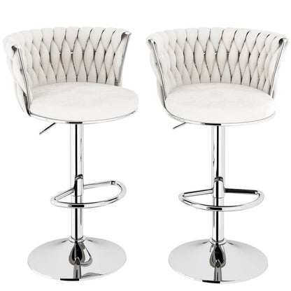 SERENITa Modern Silver Swivel Upholstered Velvet Adjustable Height Counter Stool with Metal Frame White (Set V255-GP2217R-WHITE