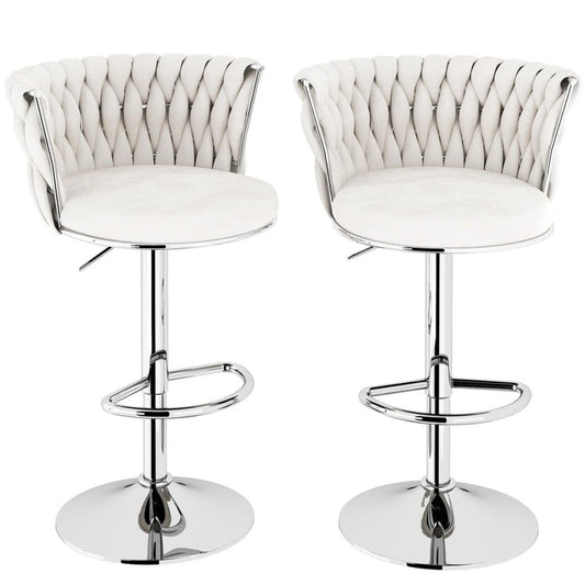 SERENITa Modern Silver Swivel Upholstered Velvet Adjustable Height Counter Stool with Metal Frame White (Set V255-GP2217R-WHITE