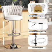 SERENITa Modern Silver Swivel Upholstered Velvet Adjustable Height Counter Stool with Metal Frame White (Set V255-GP2217R-WHITE