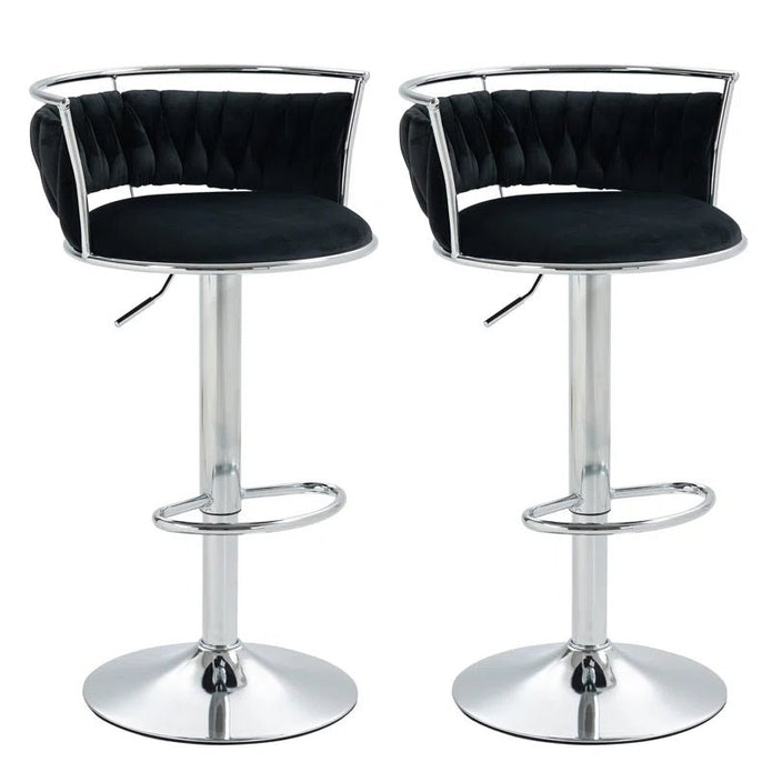 SERENITa Silver Swivel Upholstered Velvet Adjustable Height Counter Stool with Metal Frame Black (Set of 2) V255-GP2311R-BLACK