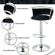 SERENITa Silver Swivel Upholstered Velvet Adjustable Height Counter Stool with Metal Frame Black (Set of 2) V255-GP2311R-BLACK