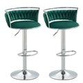 SERENITa Silver Swivel Upholstered Velvet Adjustable Height Counter Stool with Metal Frame Emerald Green (Set V255-GP2311R-GREEN