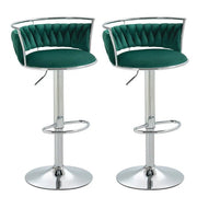 SERENITa Silver Swivel Upholstered Velvet Adjustable Height Counter Stool with Metal Frame Emerald Green (Set V255-GP2311R-GREEN