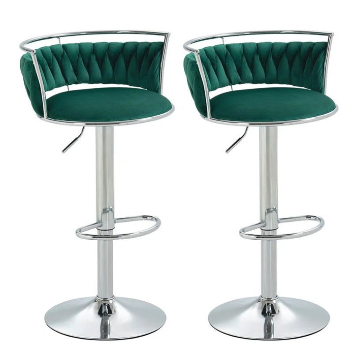 SERENITa Silver Swivel Upholstered Velvet Adjustable Height Counter Stool with Metal Frame Emerald Green (Set V255-GP2311R-GREEN