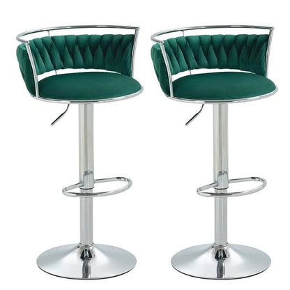 SERENITa Silver Swivel Upholstered Velvet Adjustable Height Counter Stool with Metal Frame Emerald Green (Set V255-GP2311R-GREEN