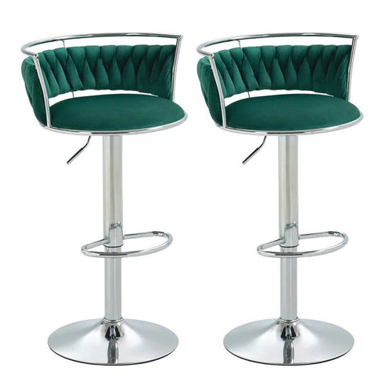 SERENITa Silver Swivel Upholstered Velvet Adjustable Height Counter Stool with Metal Frame Emerald Green (Set V255-GP2311R-GREEN