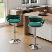 SERENITa Silver Swivel Upholstered Velvet Adjustable Height Counter Stool with Metal Frame Emerald Green (Set V255-GP2311R-GREEN