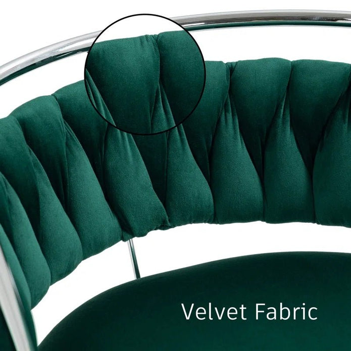 SERENITa Silver Swivel Upholstered Velvet Adjustable Height Counter Stool with Metal Frame Emerald Green (Set V255-GP2311R-GREEN
