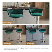 SERENITa Silver Swivel Upholstered Velvet Adjustable Height Counter Stool with Metal Frame Emerald Green (Set V255-GP2311R-GREEN