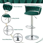 SERENITa Silver Swivel Upholstered Velvet Adjustable Height Counter Stool with Metal Frame Emerald Green (Set V255-GP2311R-GREEN