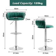 SERENITa Silver Swivel Upholstered Velvet Adjustable Height Counter Stool with Metal Frame Emerald Green (Set V255-GP2311R-GREEN