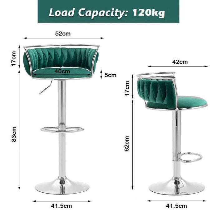 SERENITa Silver Swivel Upholstered Velvet Adjustable Height Counter Stool with Metal Frame Emerald Green (Set V255-GP2311R-GREEN