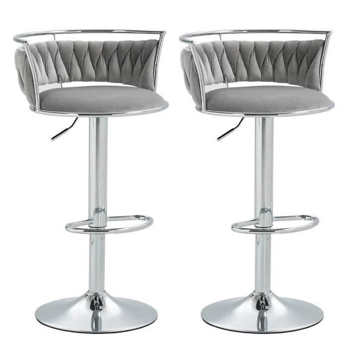 SERENITa Silver Swivel Upholstered Velvet Adjustable Height Counter Stool with Metal Frame Grey (Set of 2) V255-GP2311R-GREY