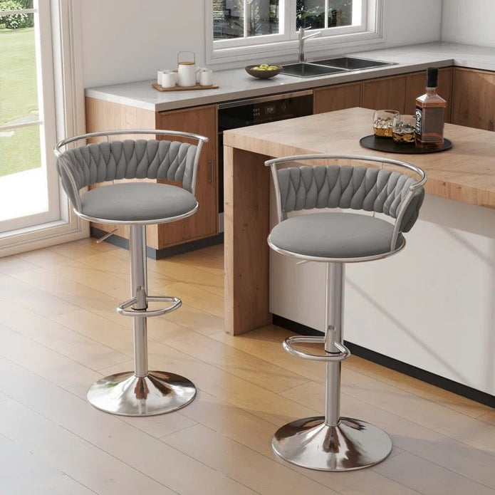 SERENITa Silver Swivel Upholstered Velvet Adjustable Height Counter Stool with Metal Frame Grey (Set of 2) V255-GP2311R-GREY