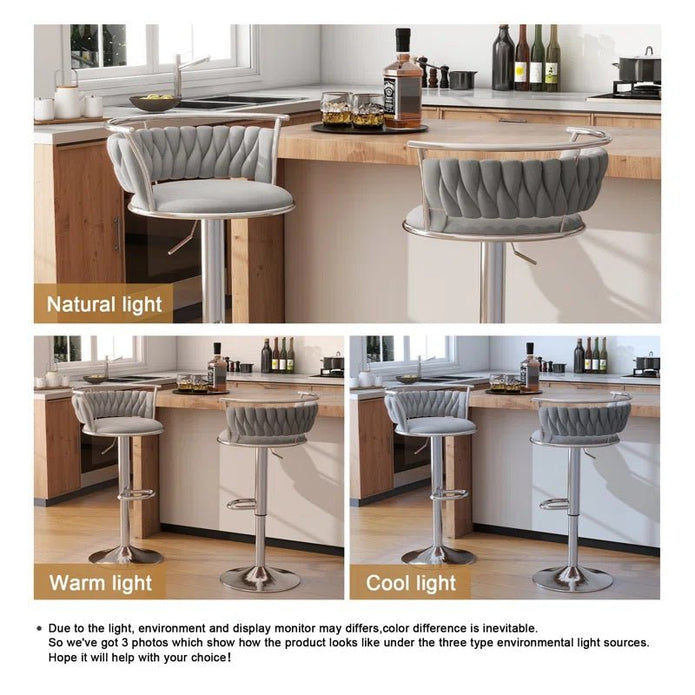 SERENITa Silver Swivel Upholstered Velvet Adjustable Height Counter Stool with Metal Frame Grey (Set of 2) V255-GP2311R-GREY