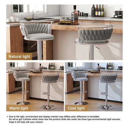 SERENITa Silver Swivel Upholstered Velvet Adjustable Height Counter Stool with Metal Frame Grey (Set of 2) V255-GP2311R-GREY