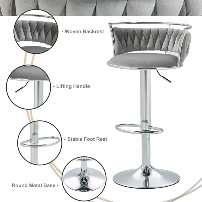 SERENITa Silver Swivel Upholstered Velvet Adjustable Height Counter Stool with Metal Frame Grey (Set of 2) V255-GP2311R-GREY